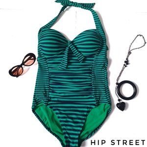 Ruche Center Molded Cup Stripe One Piece Swim Suit